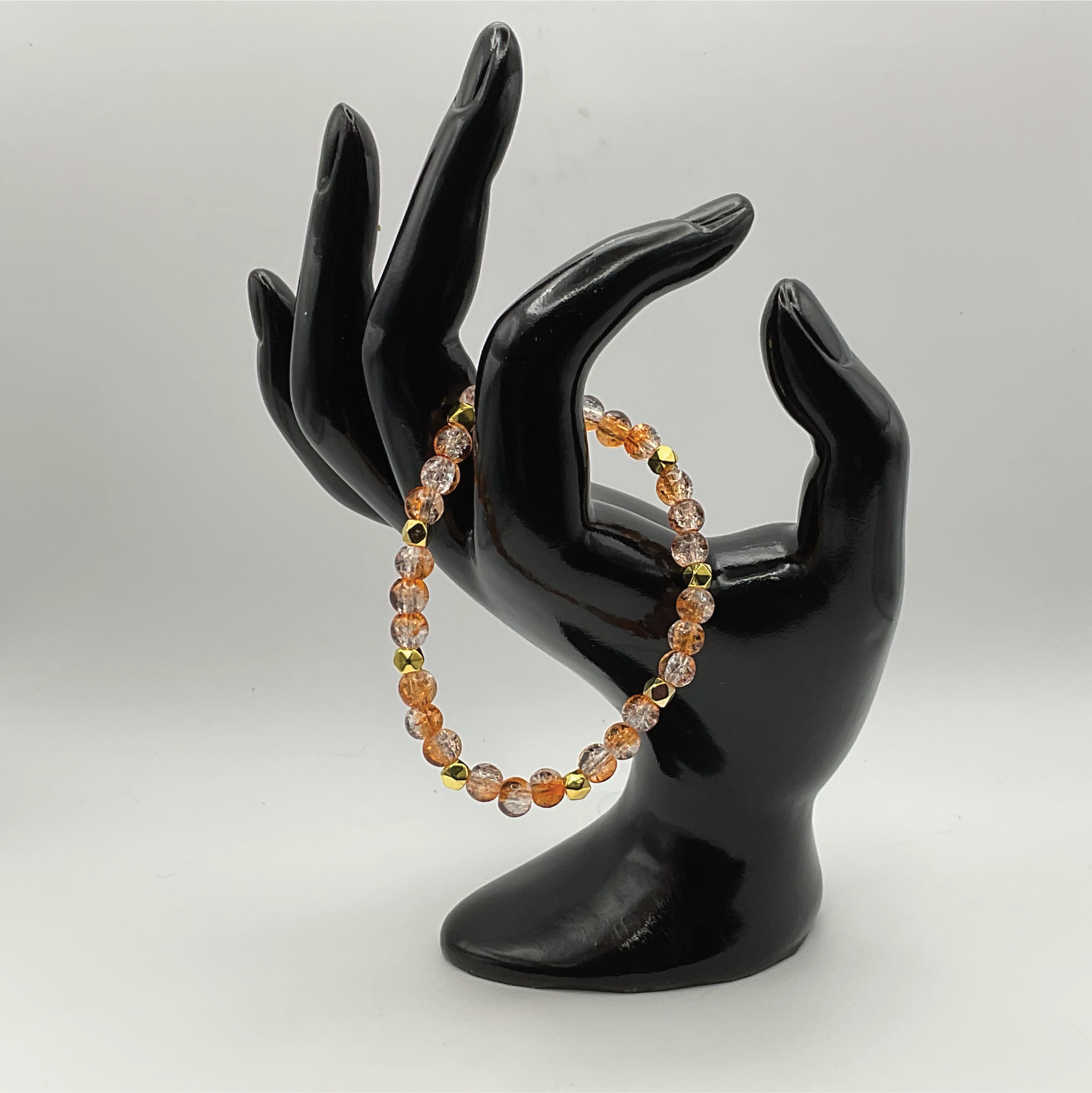 Orange Crystal Glass Bracelet with Gold Square Spacers