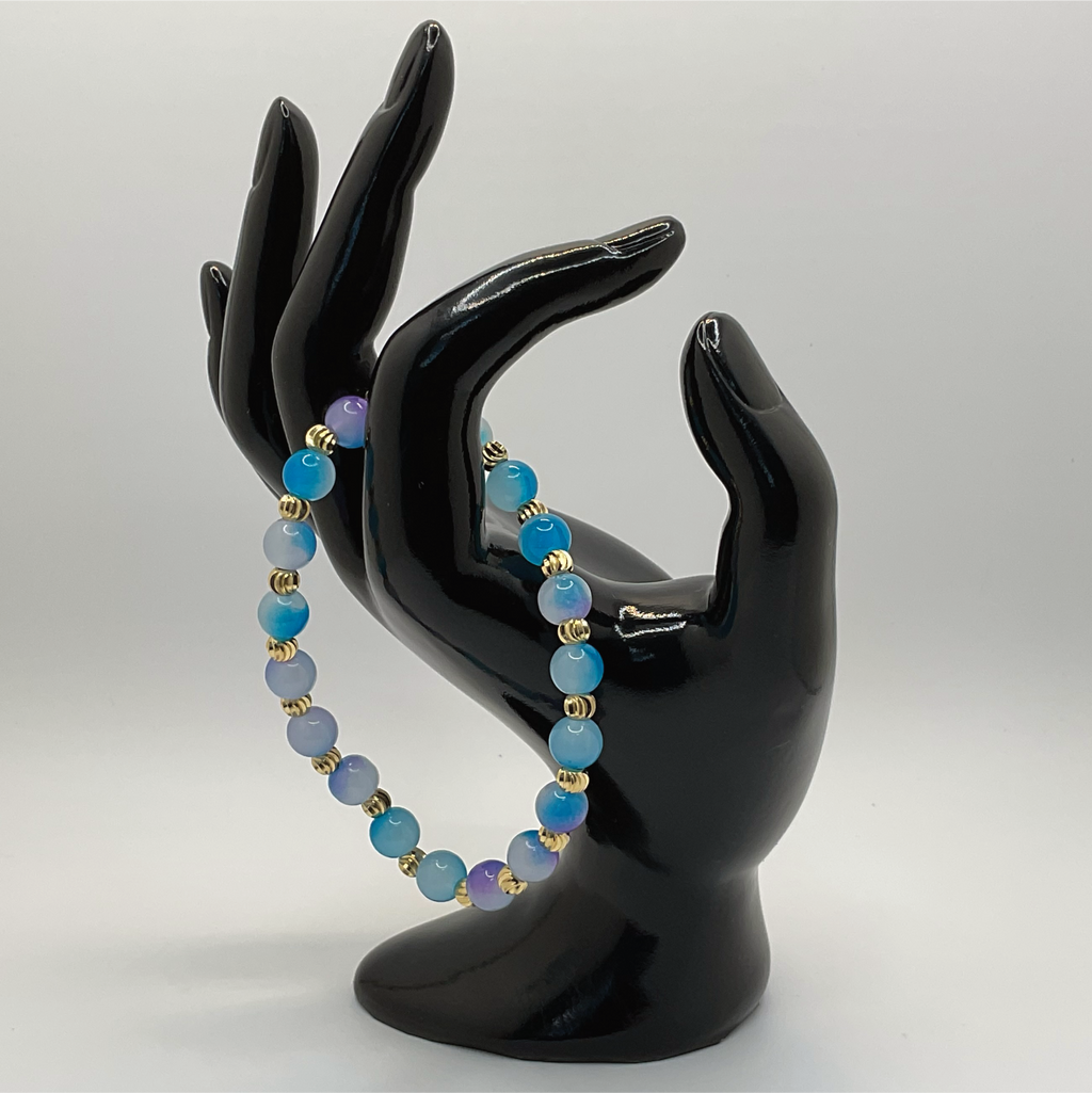 Blue Purple Dragon Vein Agate Bracelet with Tiny Gold Spacers