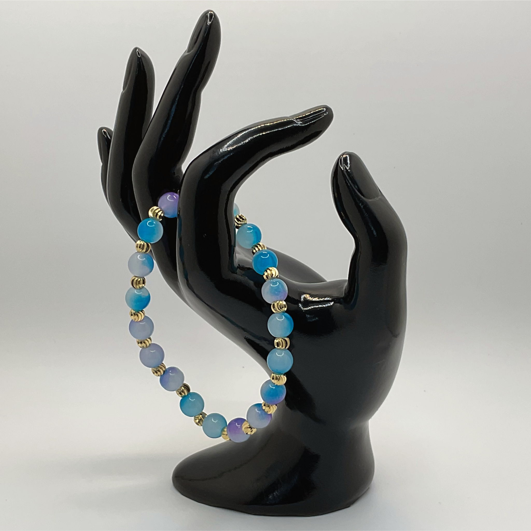 Blue Purple Dragon Vein Agate Bracelet with Tiny Gold Spacers