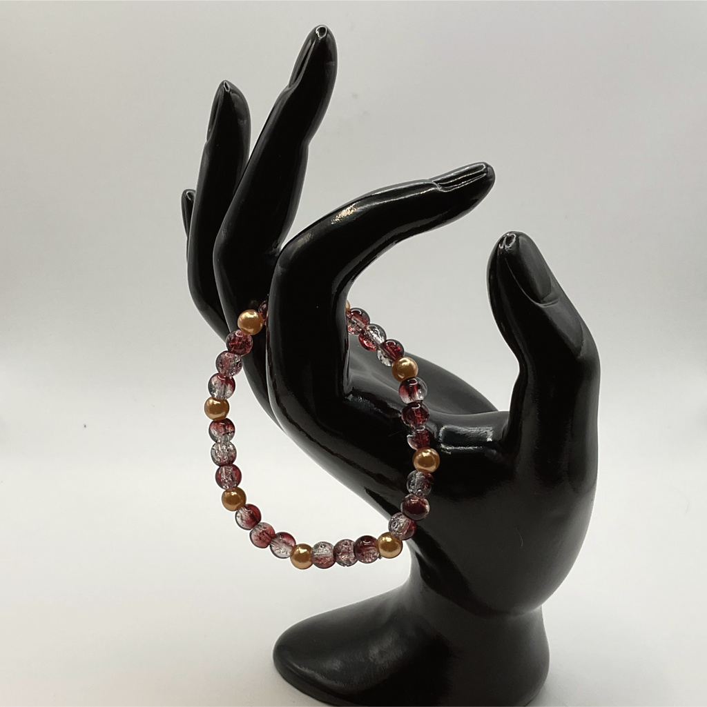 15.5 cm (6.1") Crackle Brown Bracelet with Gold Spacers
