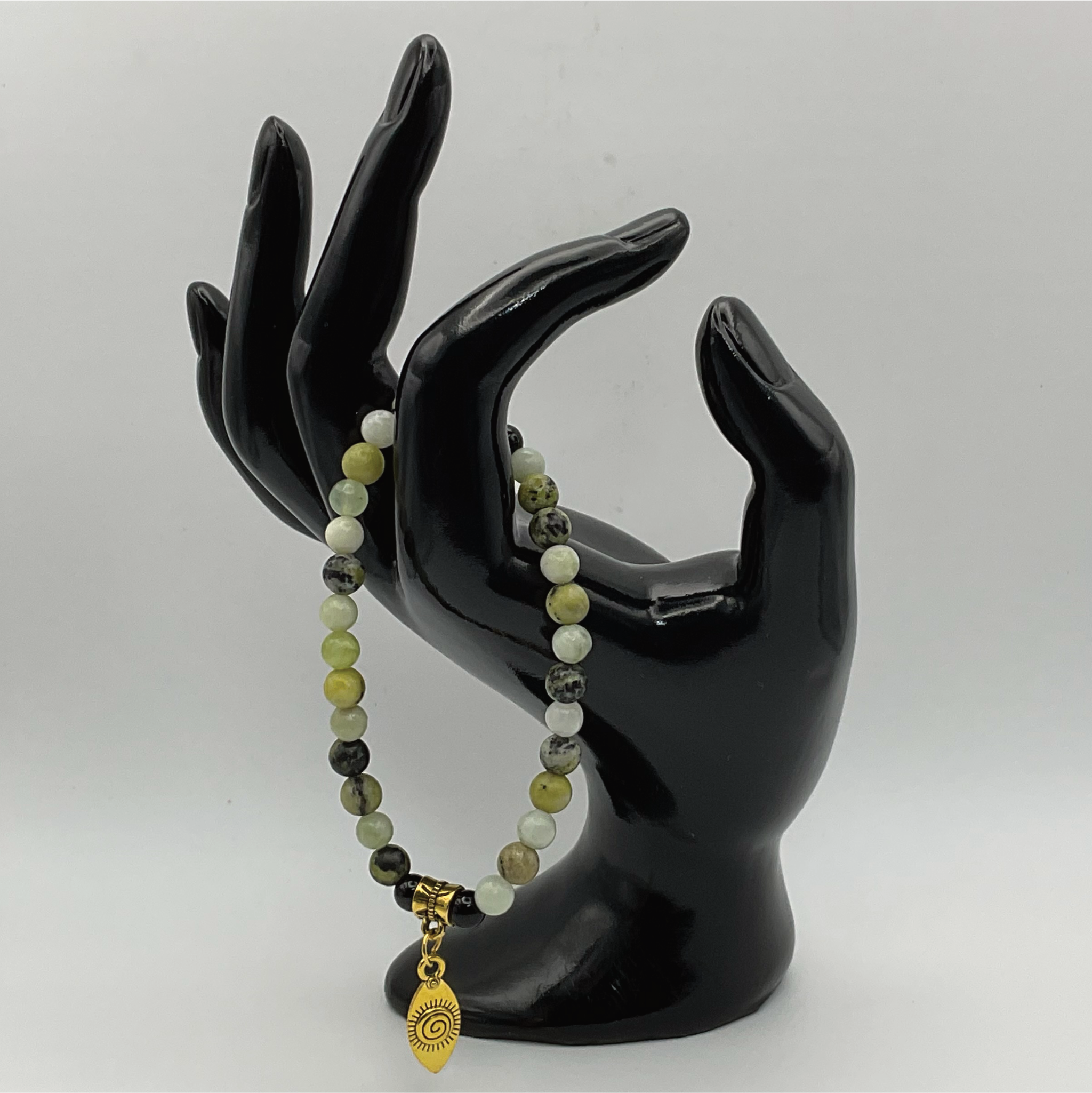Jade Green Onyx Leaf Charm Bracelet with Gold Spacer