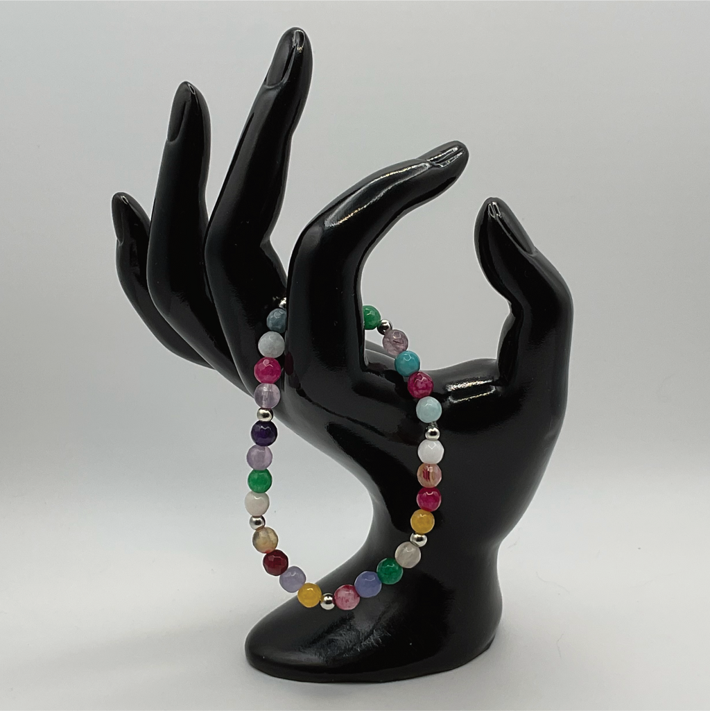 Multicolor Dragon Vein Agate Bracelet with Silver Tone Spacers