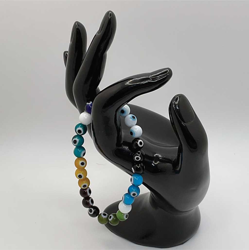 Blue Yellow Green Black Brown Teal Navy White Sea Glass Evil Eye Milky Quartz Bracelet