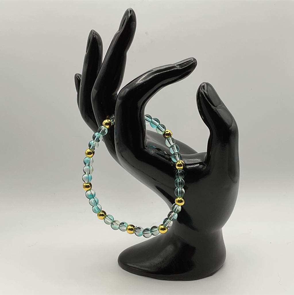 Teal Clear Glass Bracelet with Gold Spacers