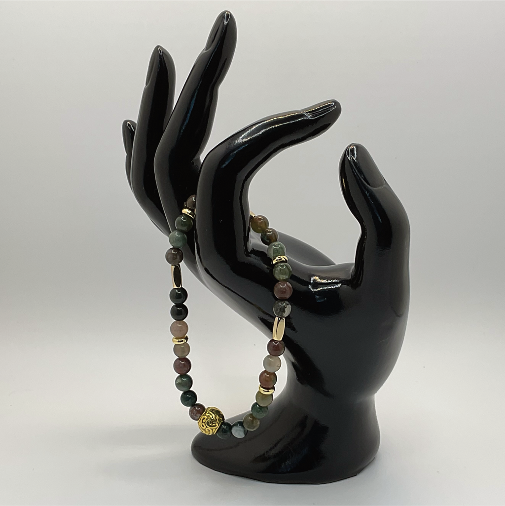 Moss Agate Bracelet with Gold Spacers