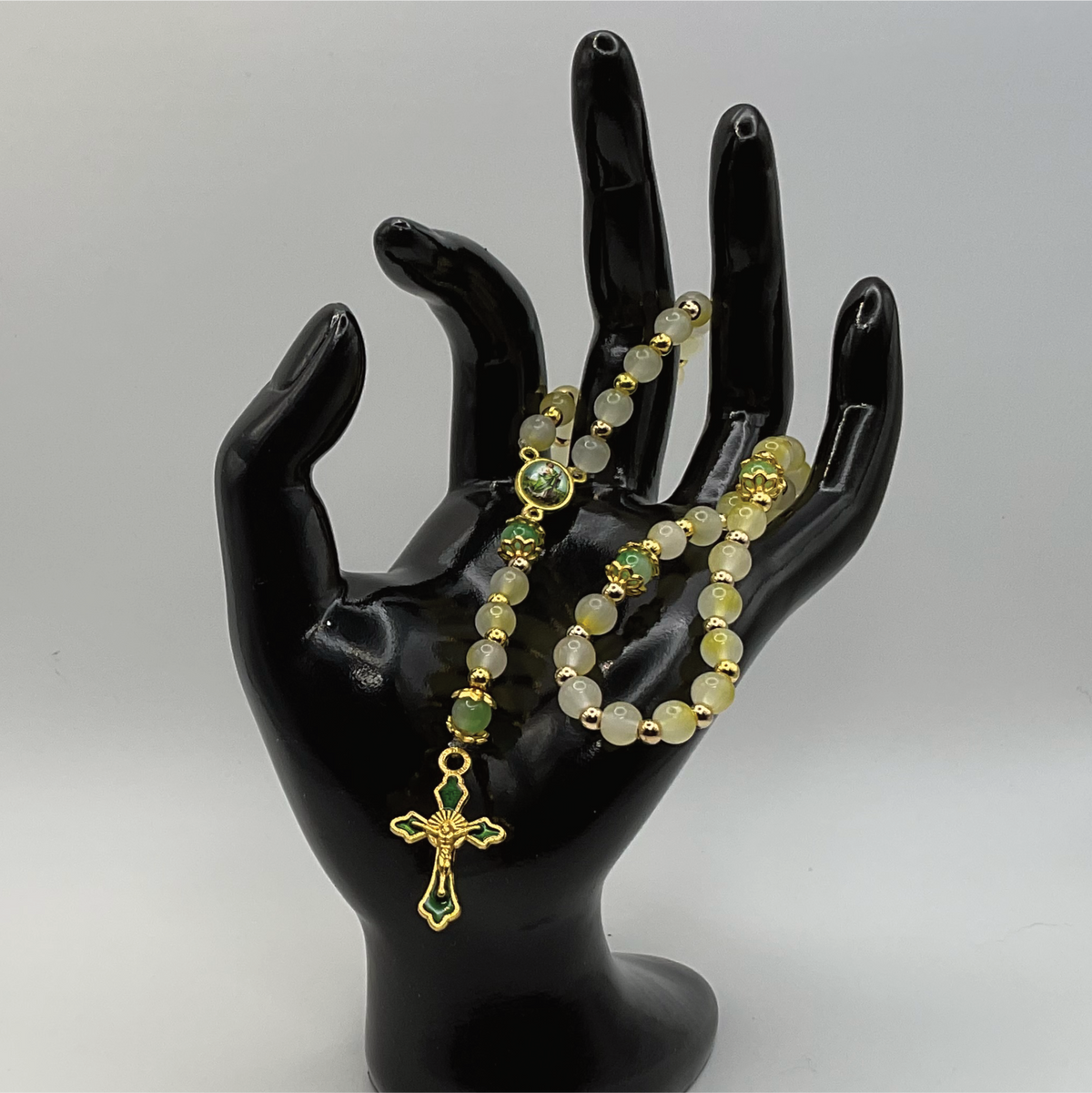 Yellow Green Small Full 5 Decade Gold Rosary