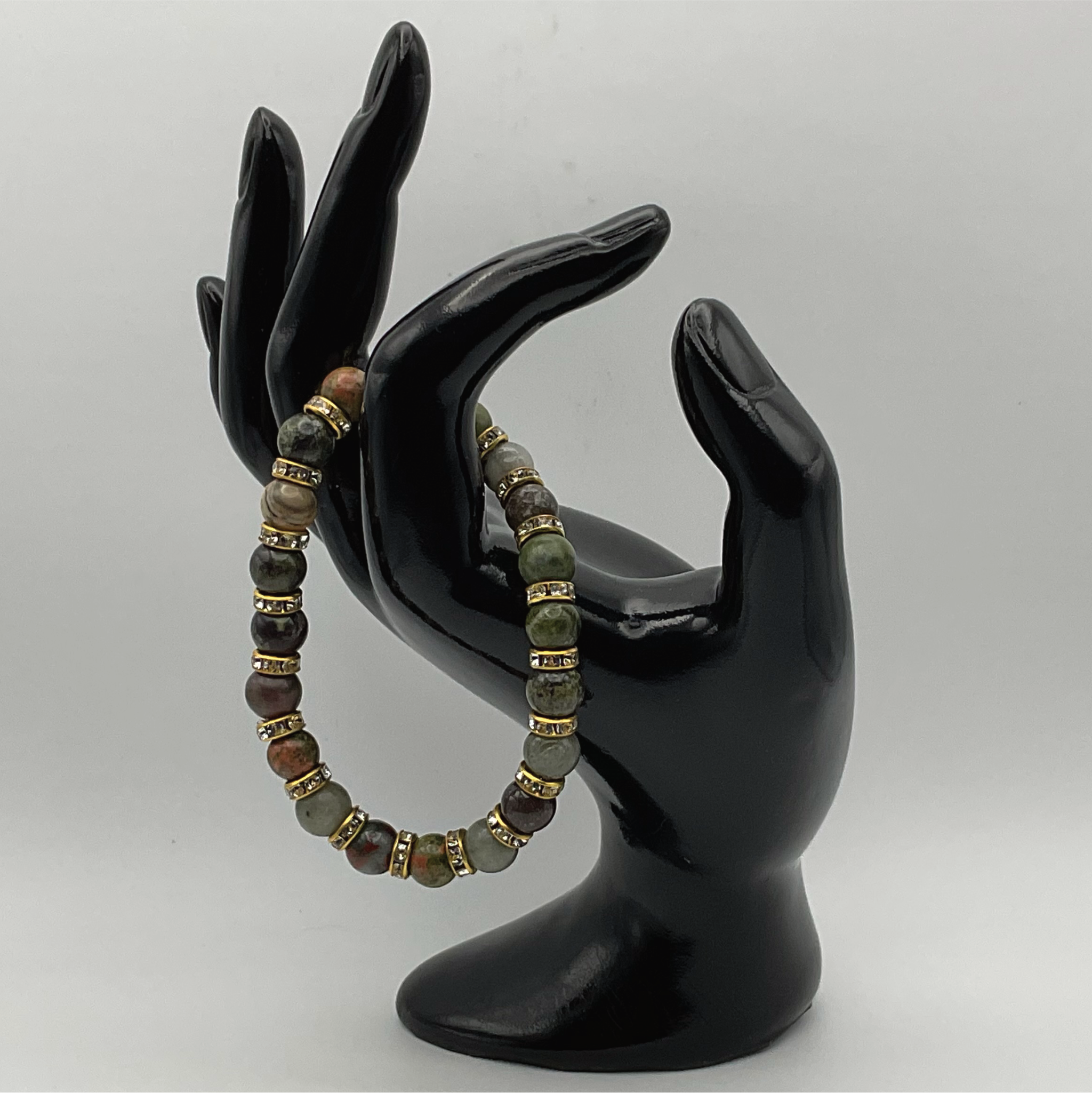 Green Jasper Bracelet with Crystal Spacers