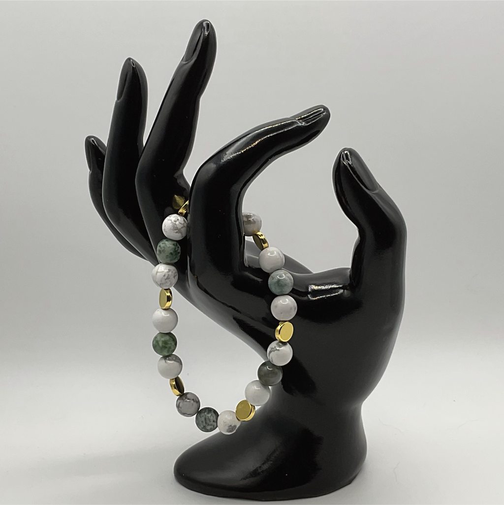 Magnesite Green Jasper Bracelet with Gold Tone Disc Spacers