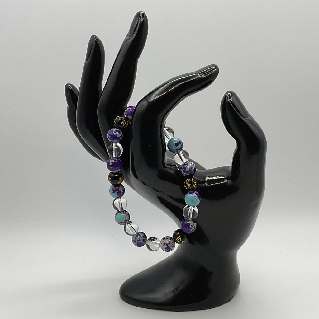 Blue Dragon Vein Agate Clear Quartz Black Pixiu Bracelet