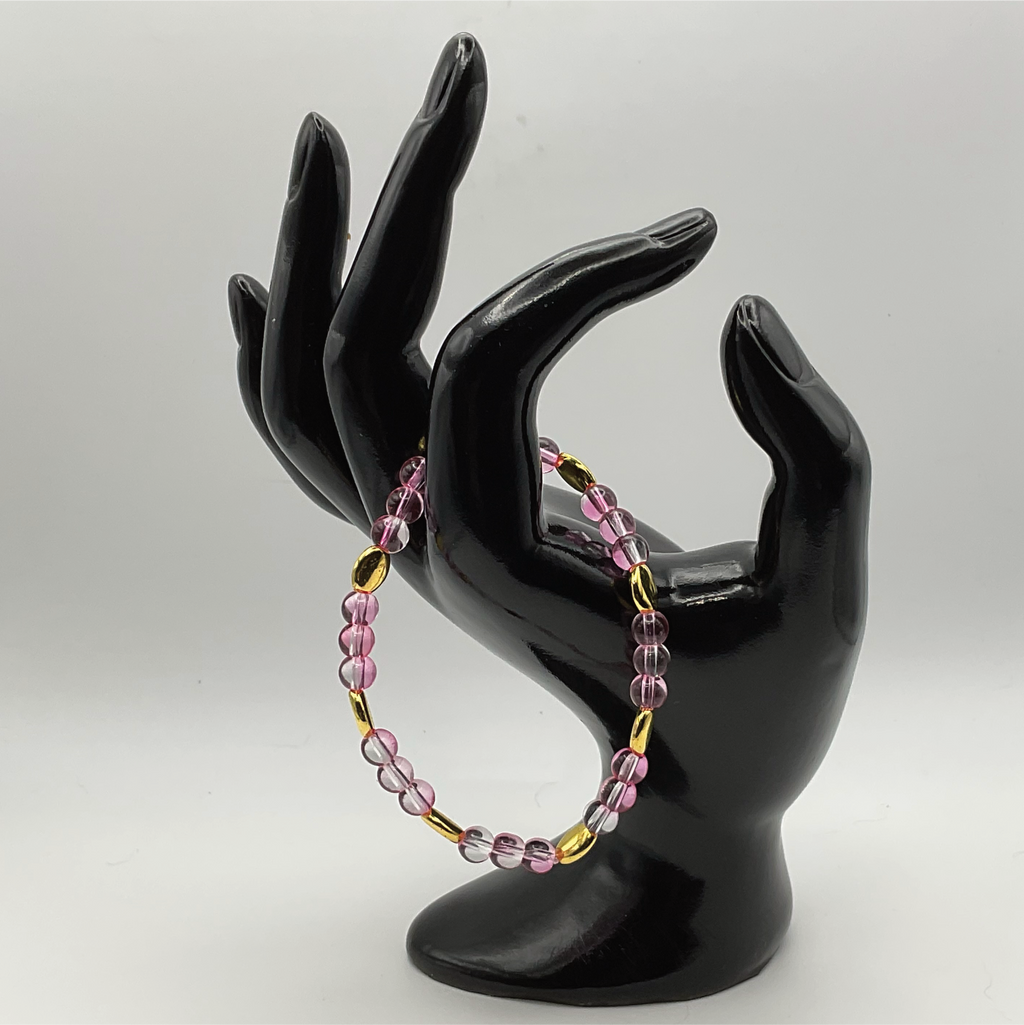 Pink Clear Glass Bracelet with Gold Disc Spacers