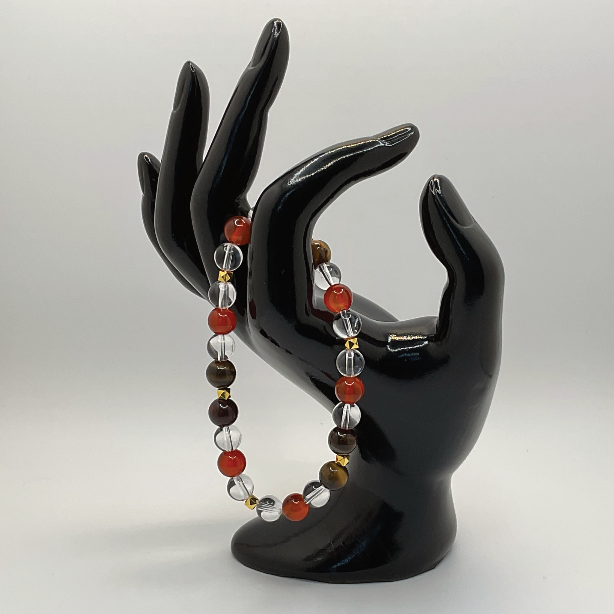 Carnelian Agate Tiger's Eye Clear Quartz Bracelet with Gold Spacers