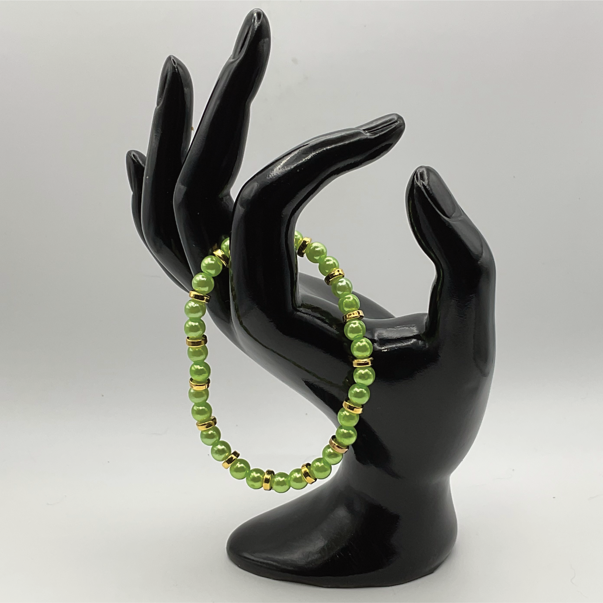 Lime Green Glass Bracelet with Gold Spacers