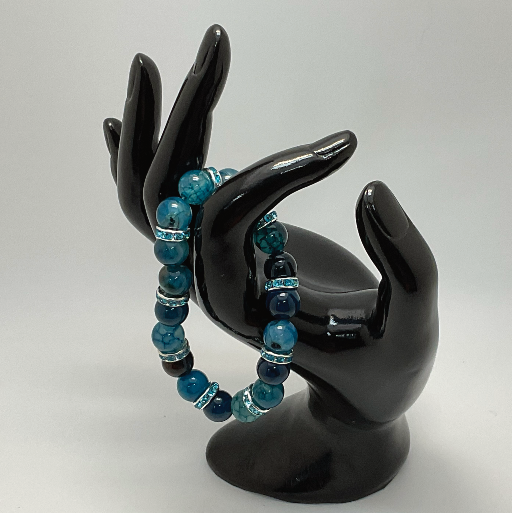 Pulsera de ágata Dragón Azul con separadores plateados de cristal azul