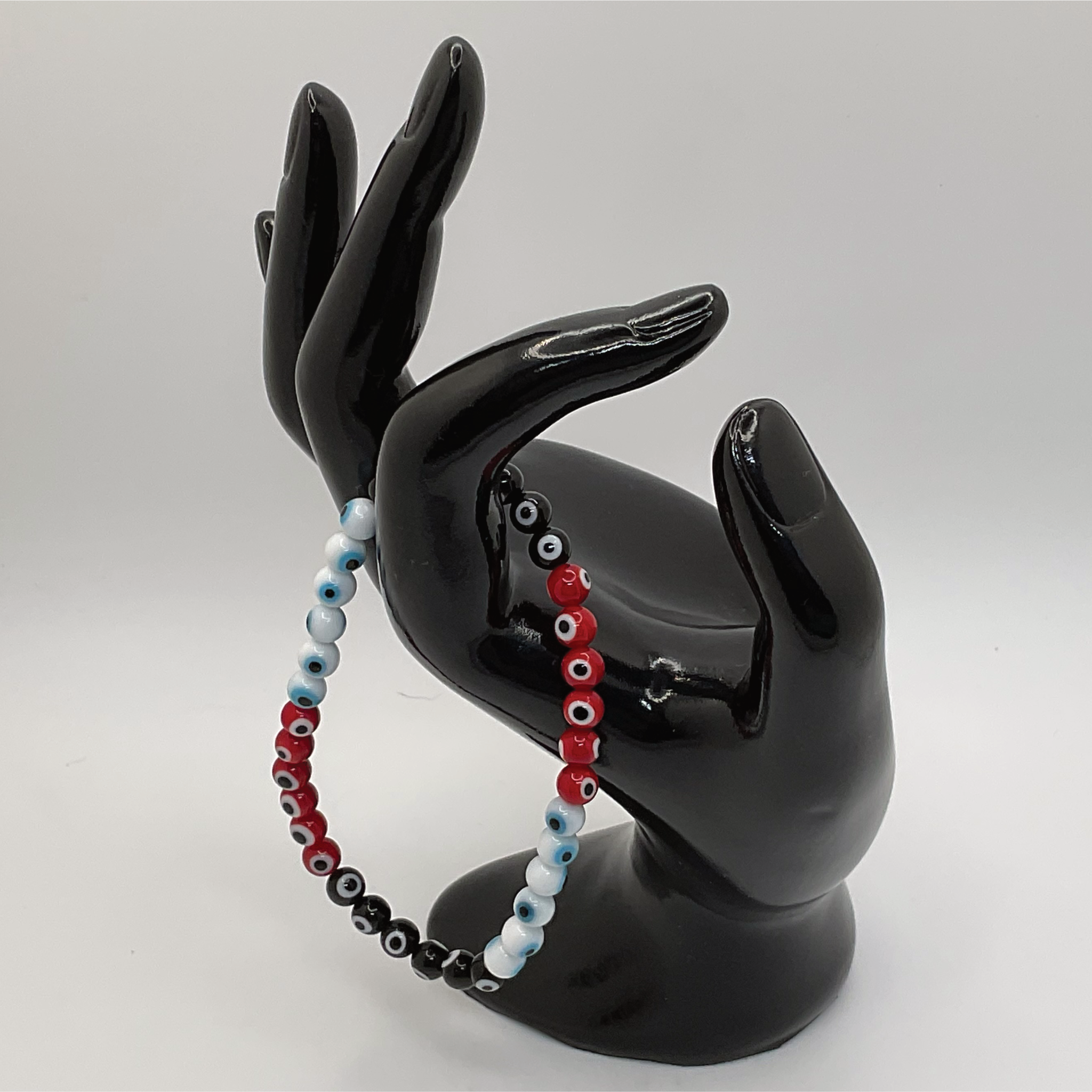Sea Glass Red Black White Evil Eye Bracelet