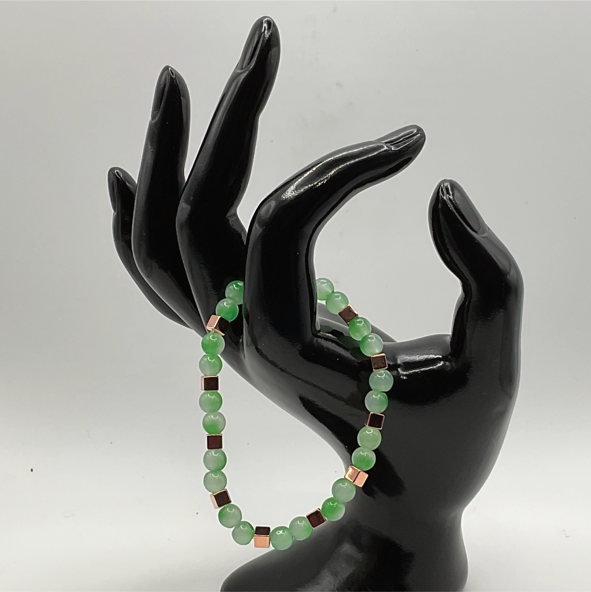 Cloudy Green Glass Bracelet with Gold Square Spacers