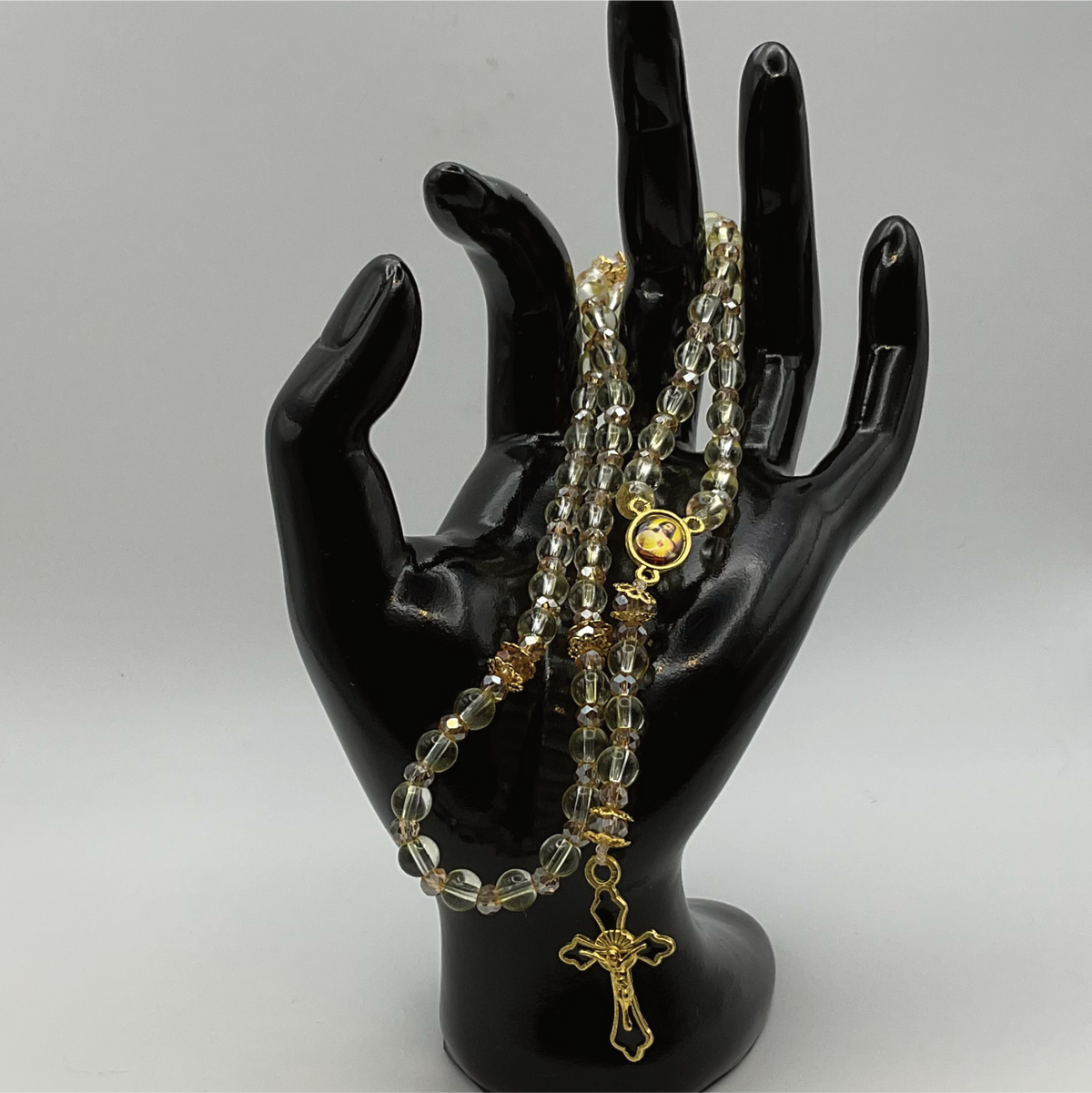 Clear Champagne Small Full Decade Gold Rosary