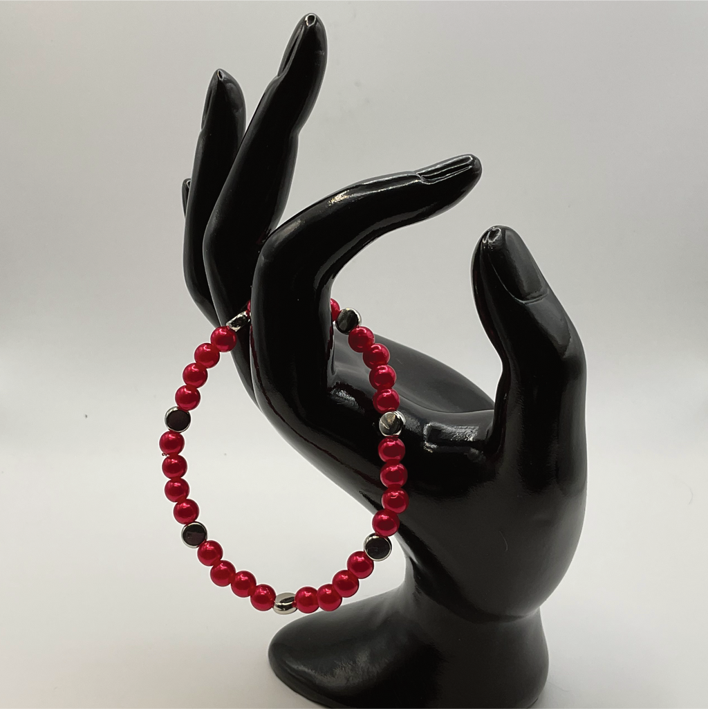 Red Glass Bracelet with Silver Disc Spacers