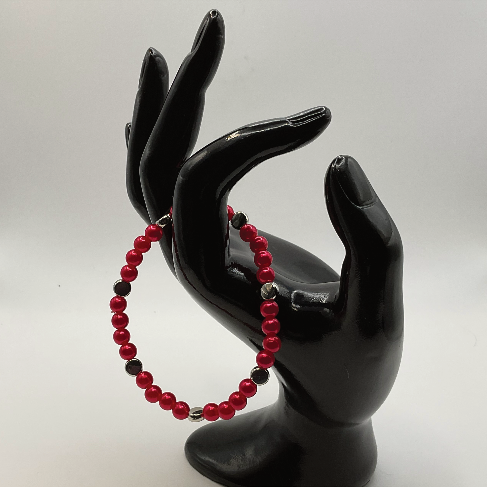 Red Glass Bracelet with Silver Disc Spacers