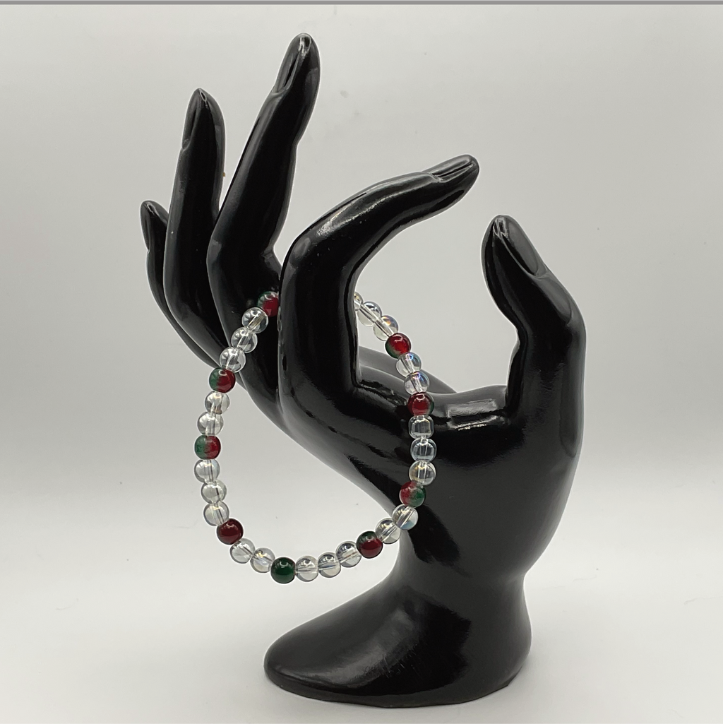 Clear Crystal Glass Bracelet with Red Green Spacers