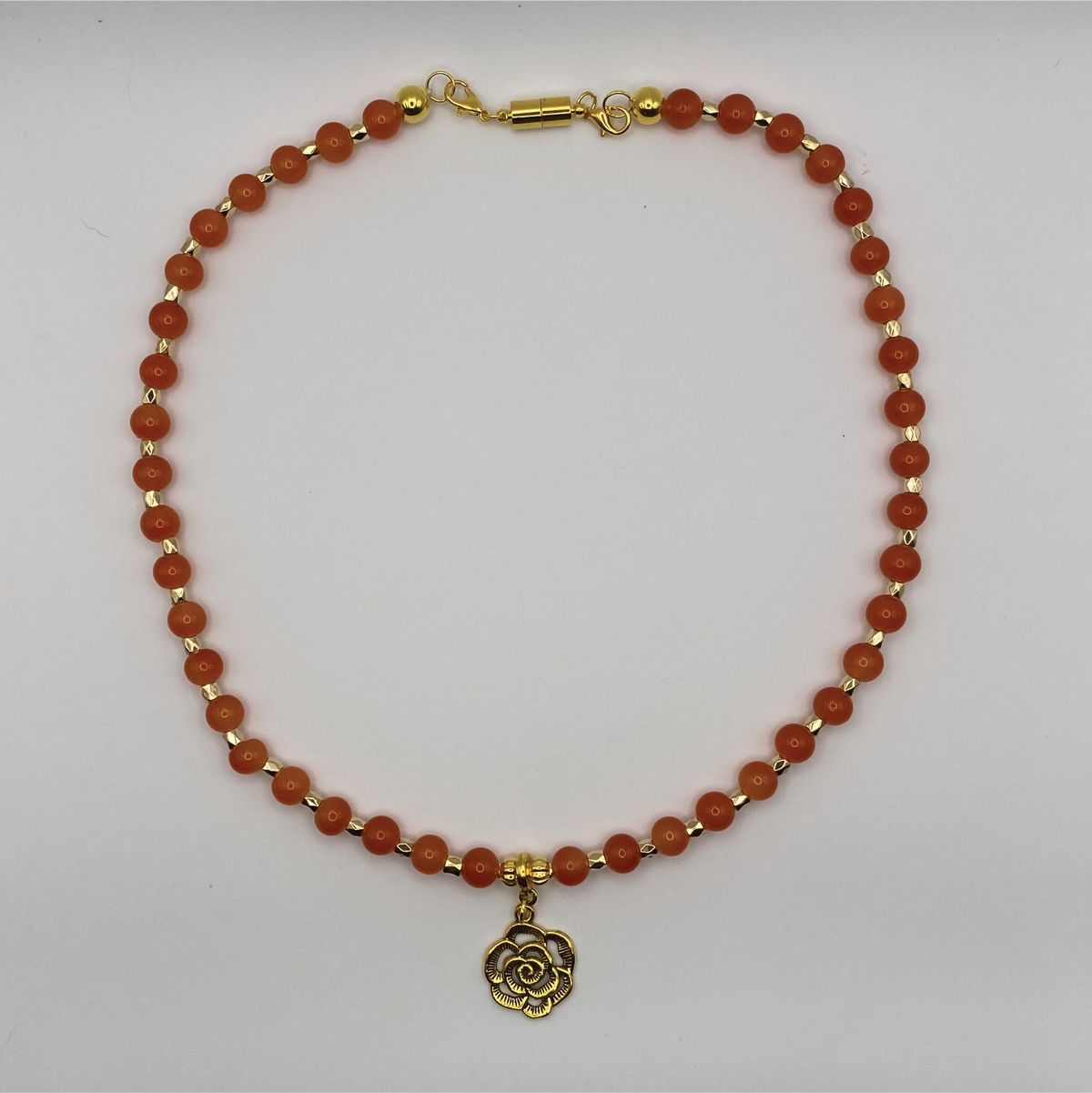 18" Orange Flower Charm Glass Necklace