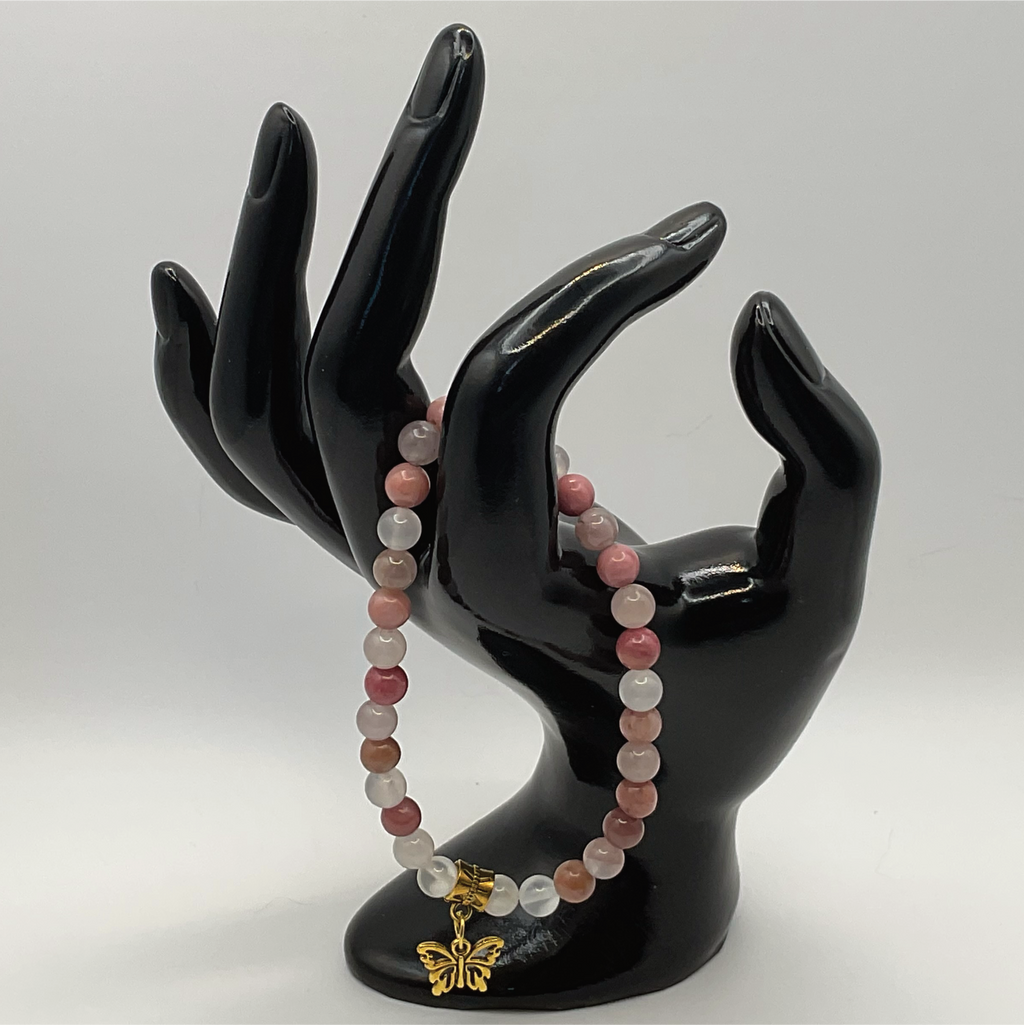 Rose Quartz Milky Quartz Butterfly Charm Bracelet
