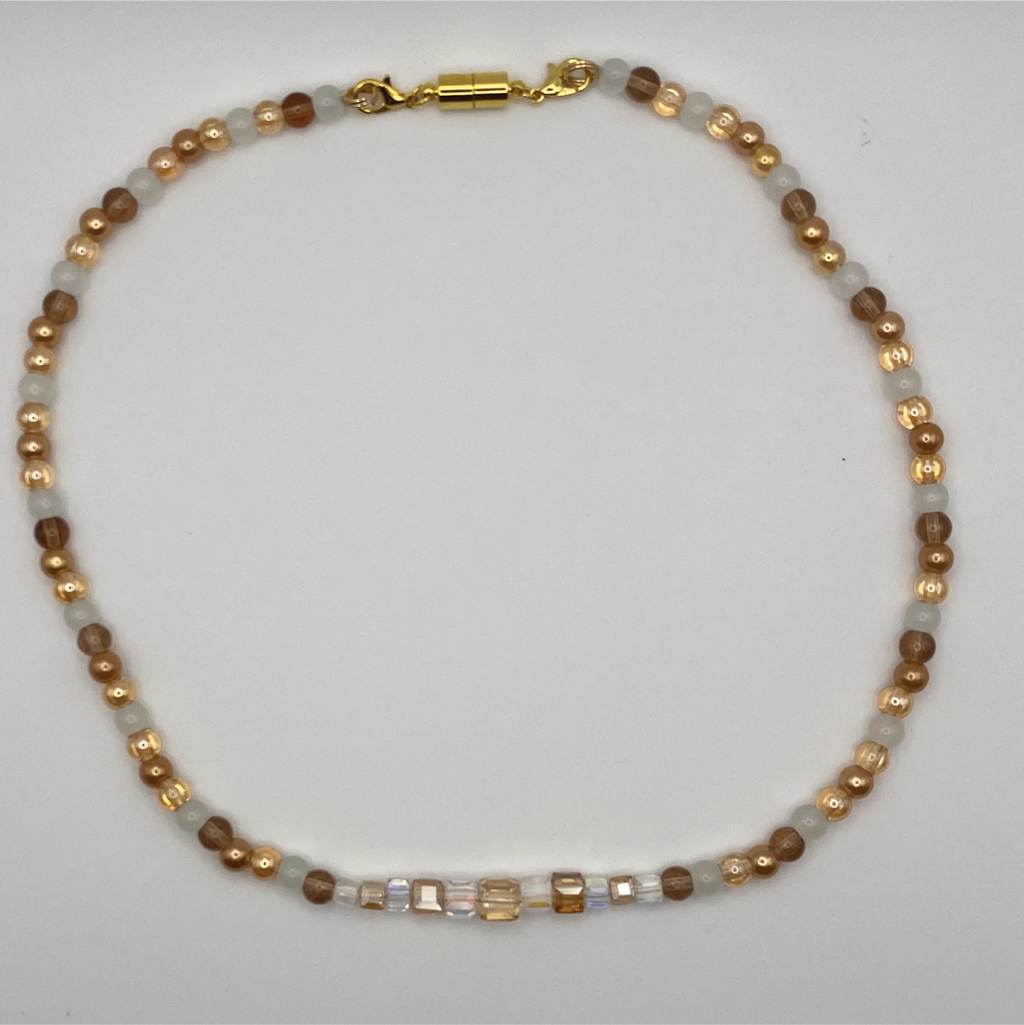 18" Clear Milky White Champagne Glass Necklace with Gold Spacers