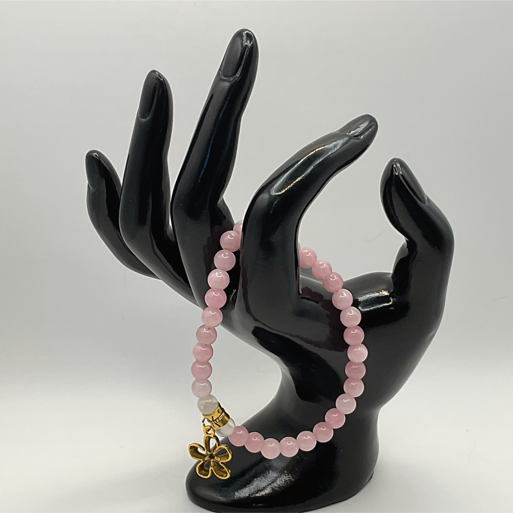 Rose Quartz Milky Quartz Flower Charm Bracelet