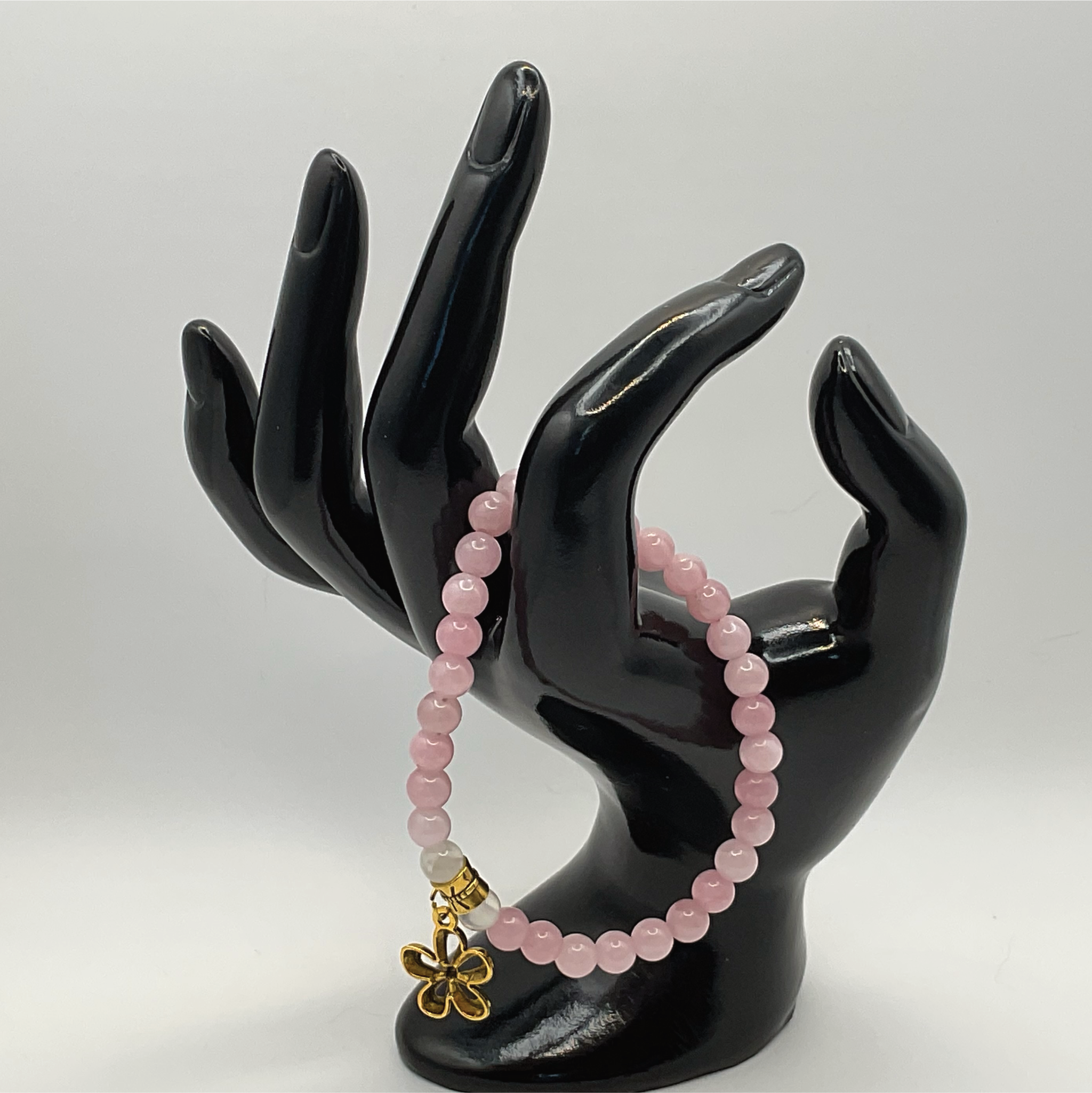 Rose Quartz Milky Quartz Flower Charm Bracelet