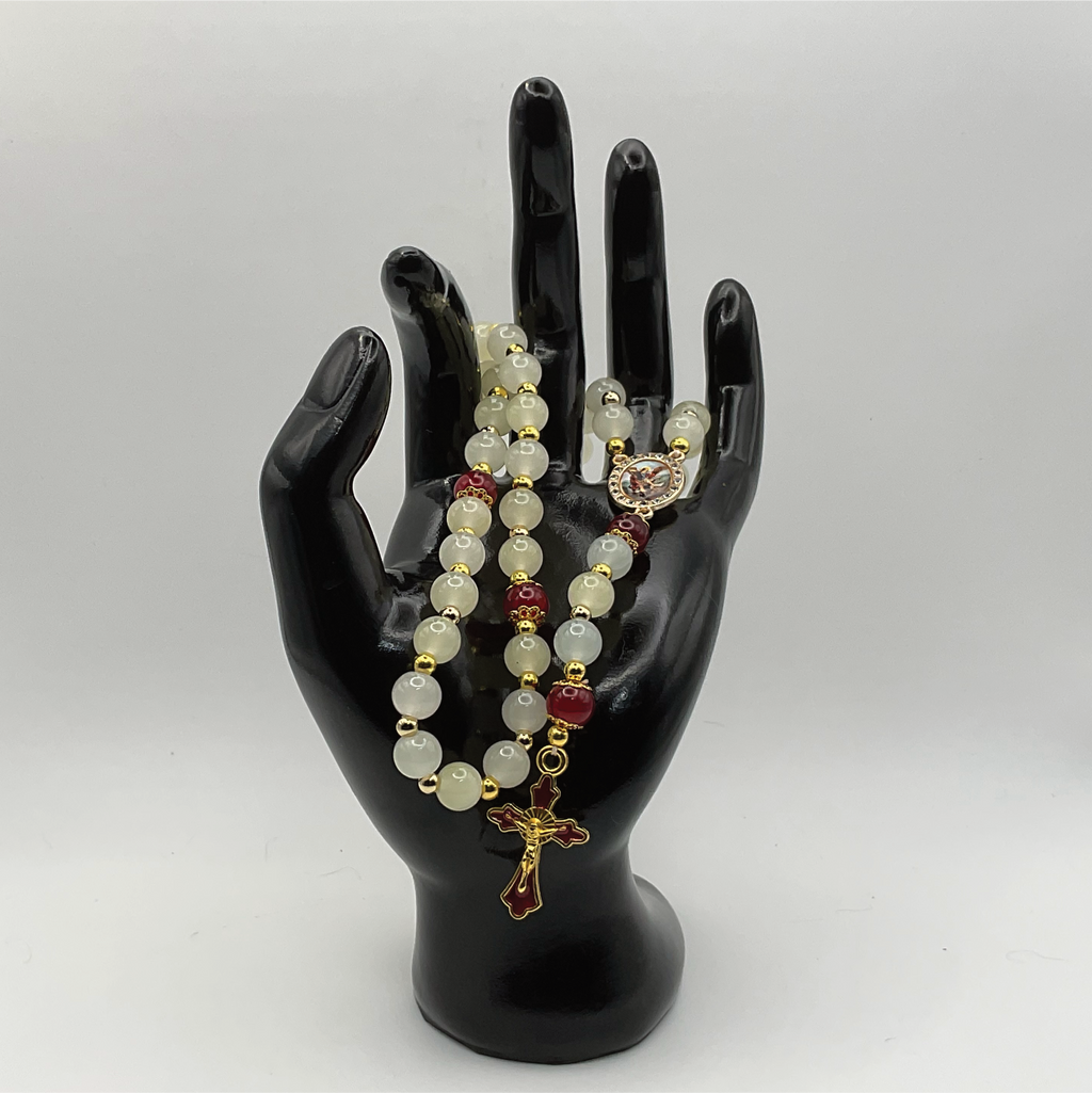 Milky White Red Full 5 Decade Gold Rosary