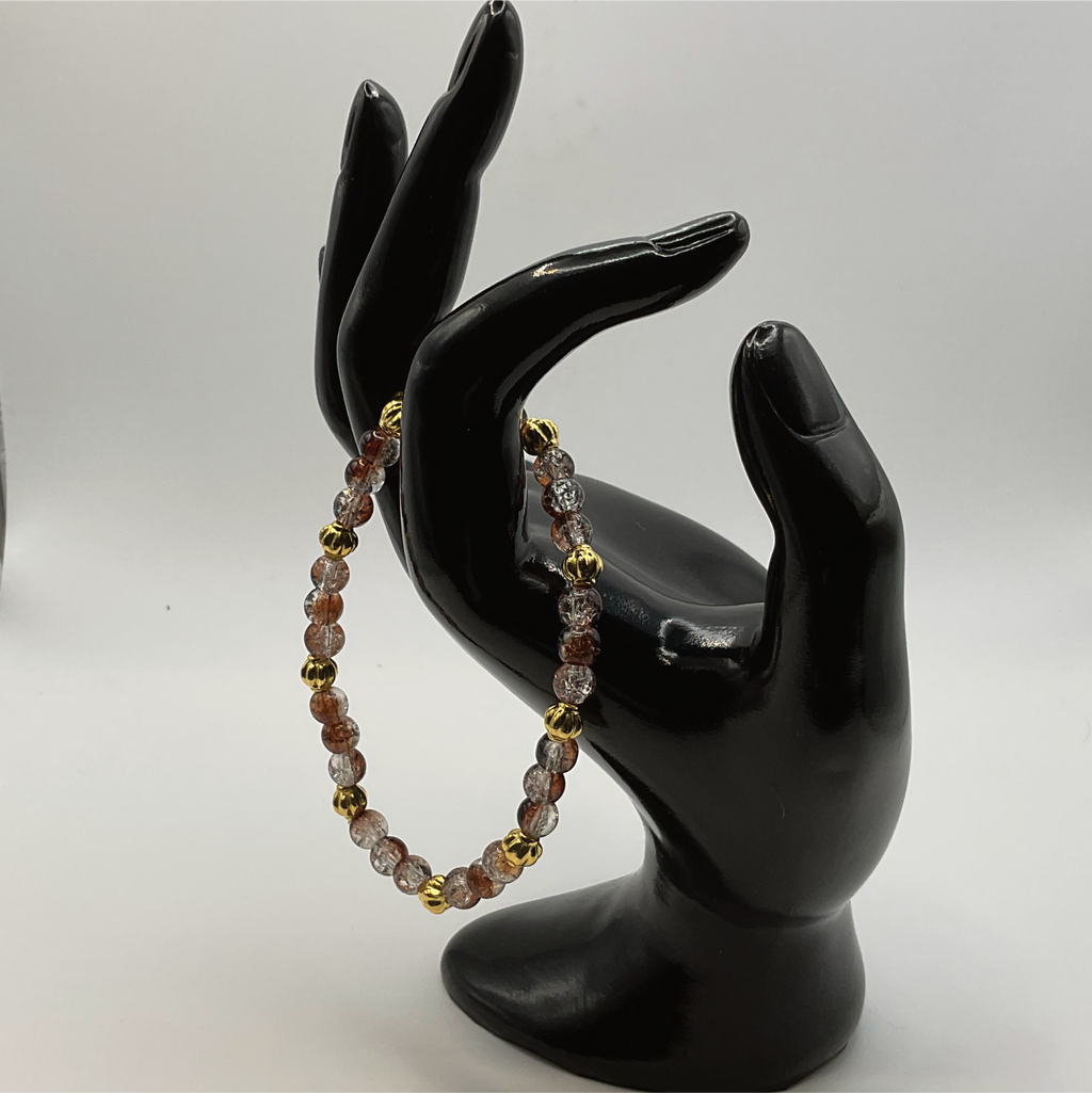 Crackle Brown Glass Bracelet with Gold Lobed Spacers