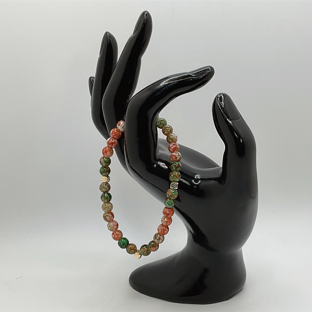 Carnelian Agate Green Dragon Agate Bracelet with Gold Spacers