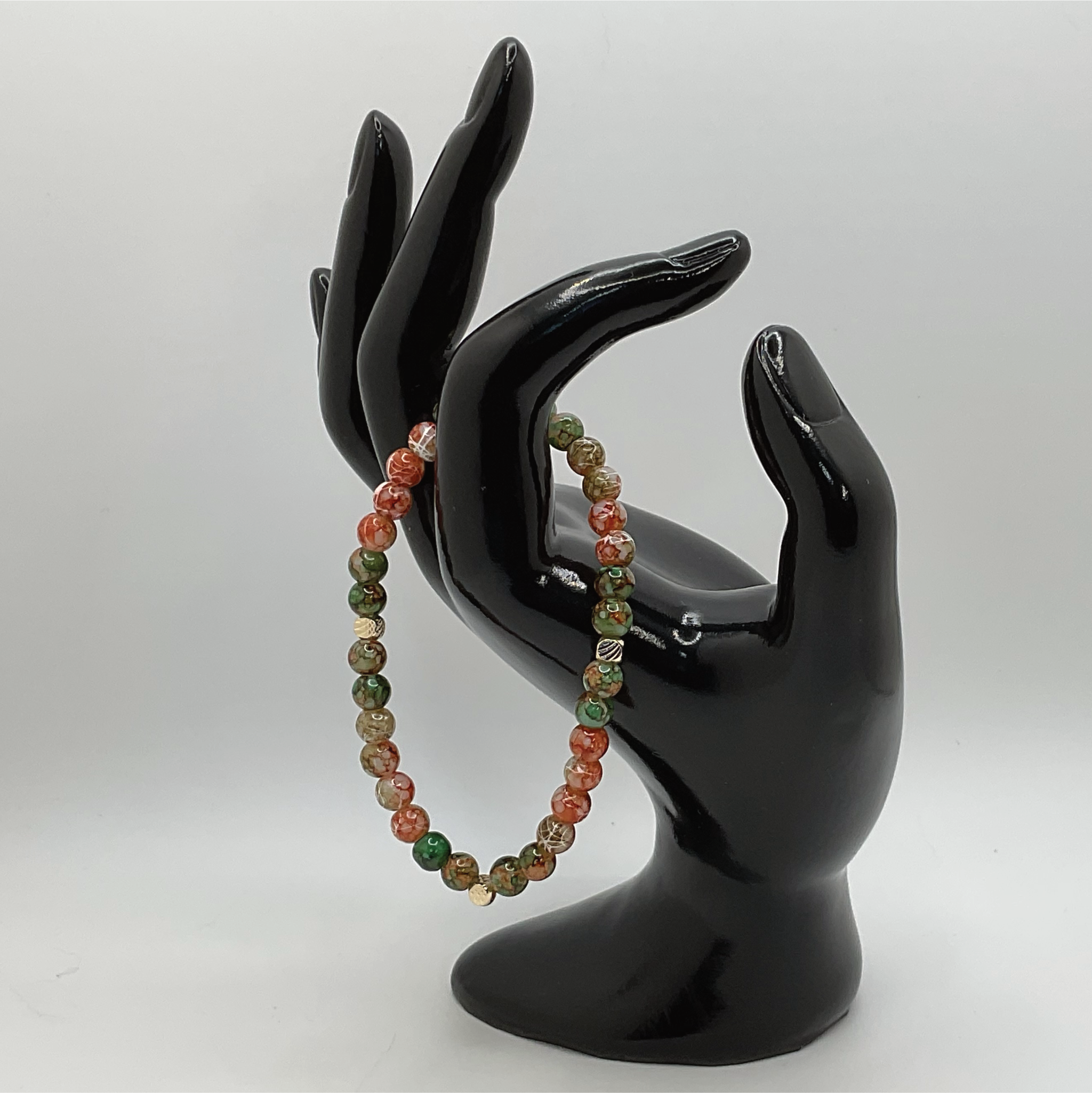 Carnelian Agate Green Dragon Agate Bracelet with Gold Spacers