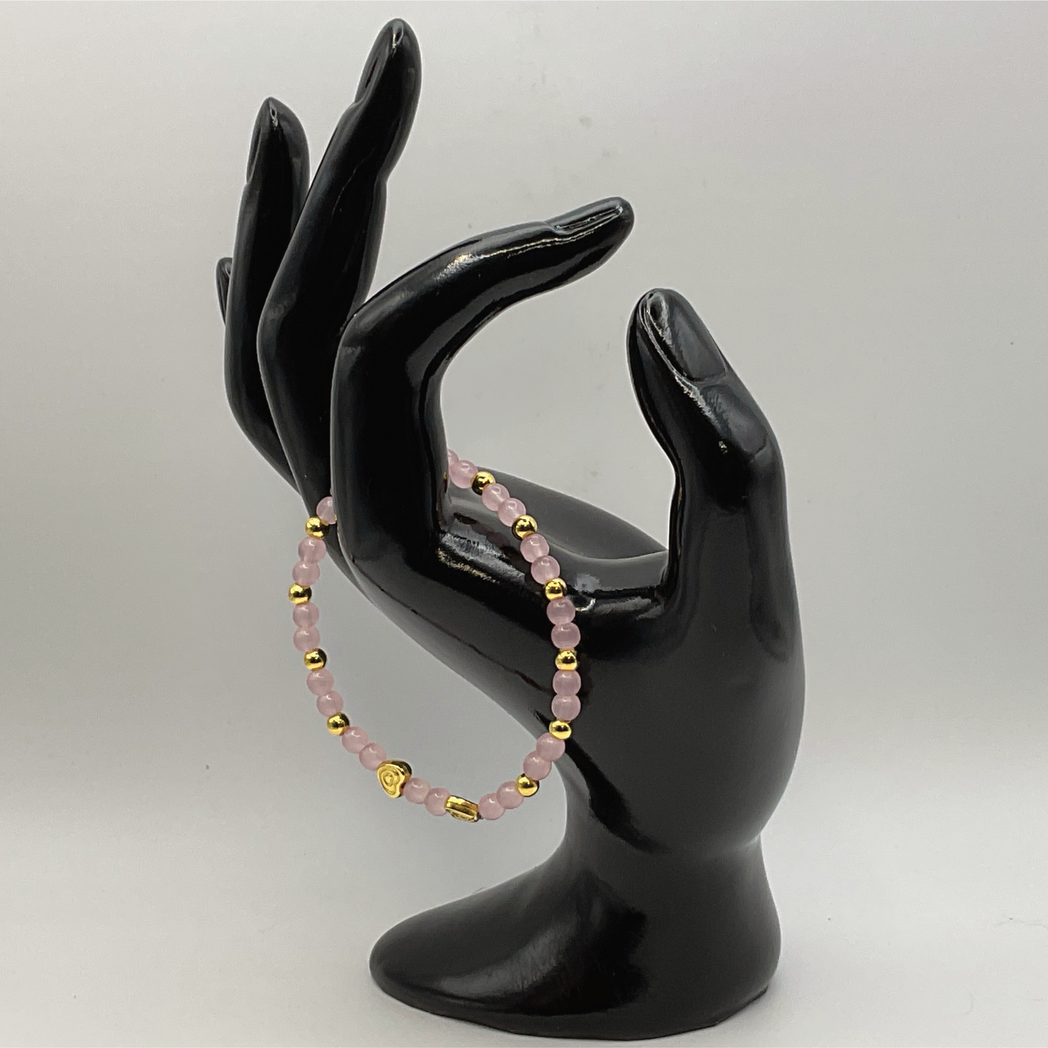 15 cm (5.9") Pink Opal Gold Hearts Bracelet with Gold Spacers