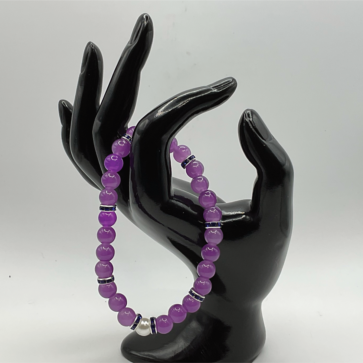 Purple Pearl Glass Bracelet with Crystal Spacers