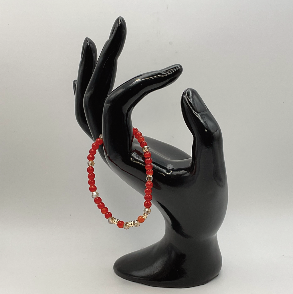 14.5 cm (5.7") Carnelian Agate Amber Crystal Bracelet with Gold Spacers