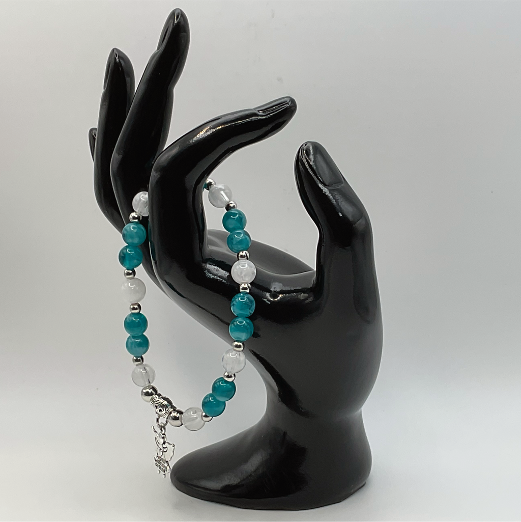 Pulsera con dije de ángel de cuarzo lechoso de ágata Dragon Vein con espaciadores tono plateado