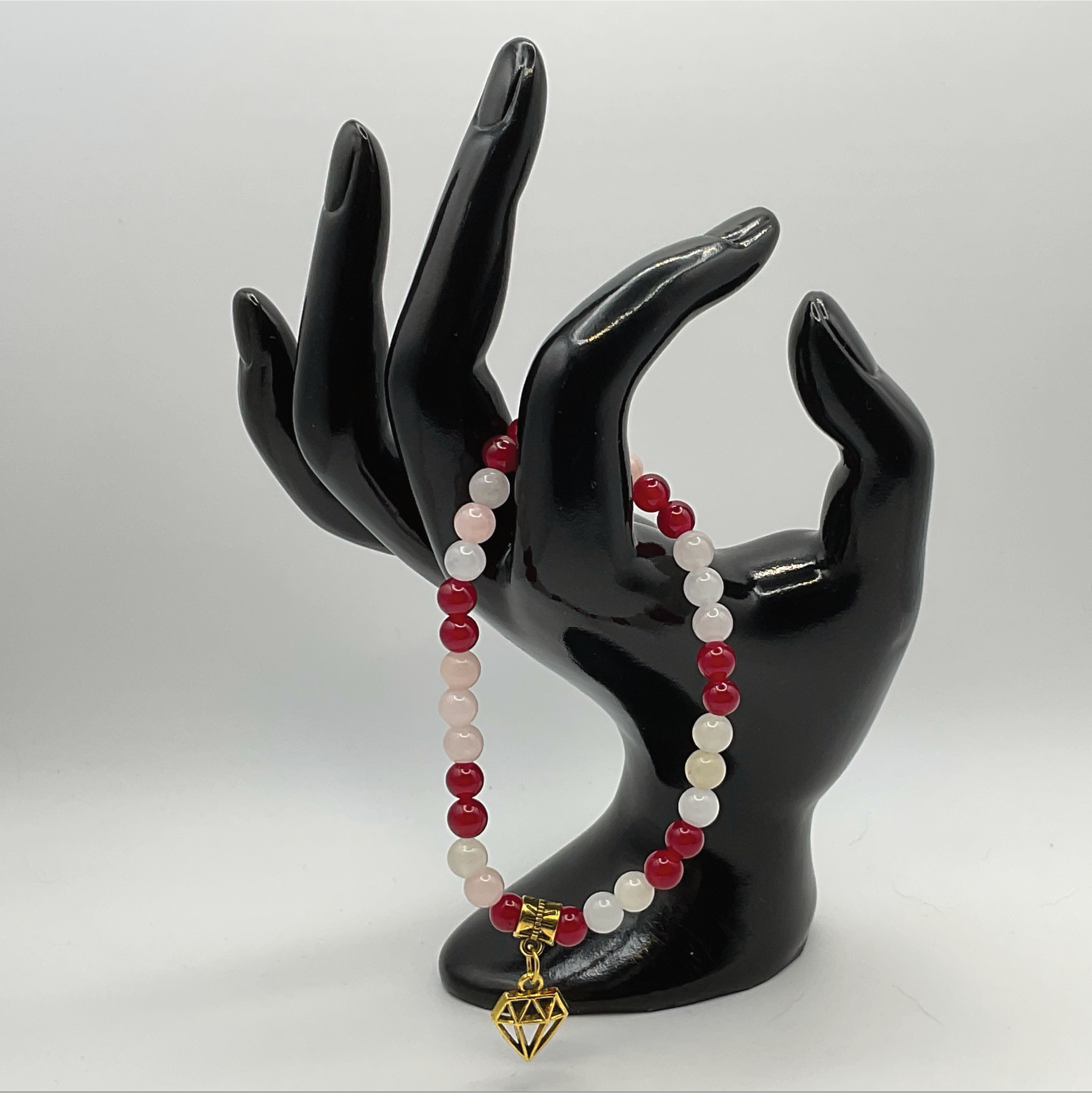 Red Dragon Vein Agate Pink Opal Diamond Charm Bracelet