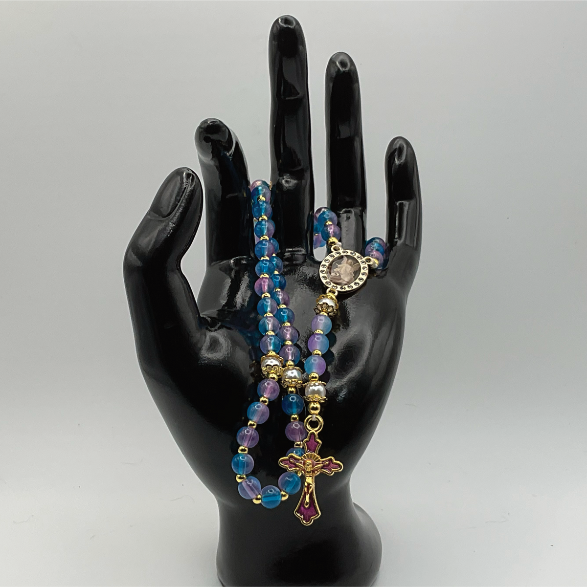 Blue Purple Small Full 5 Decade Gold Rosary