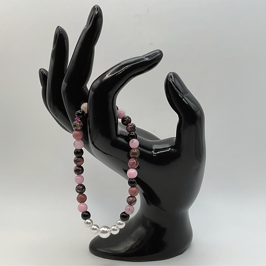Rhodonite Onyx Imitation Pearl Bracelet