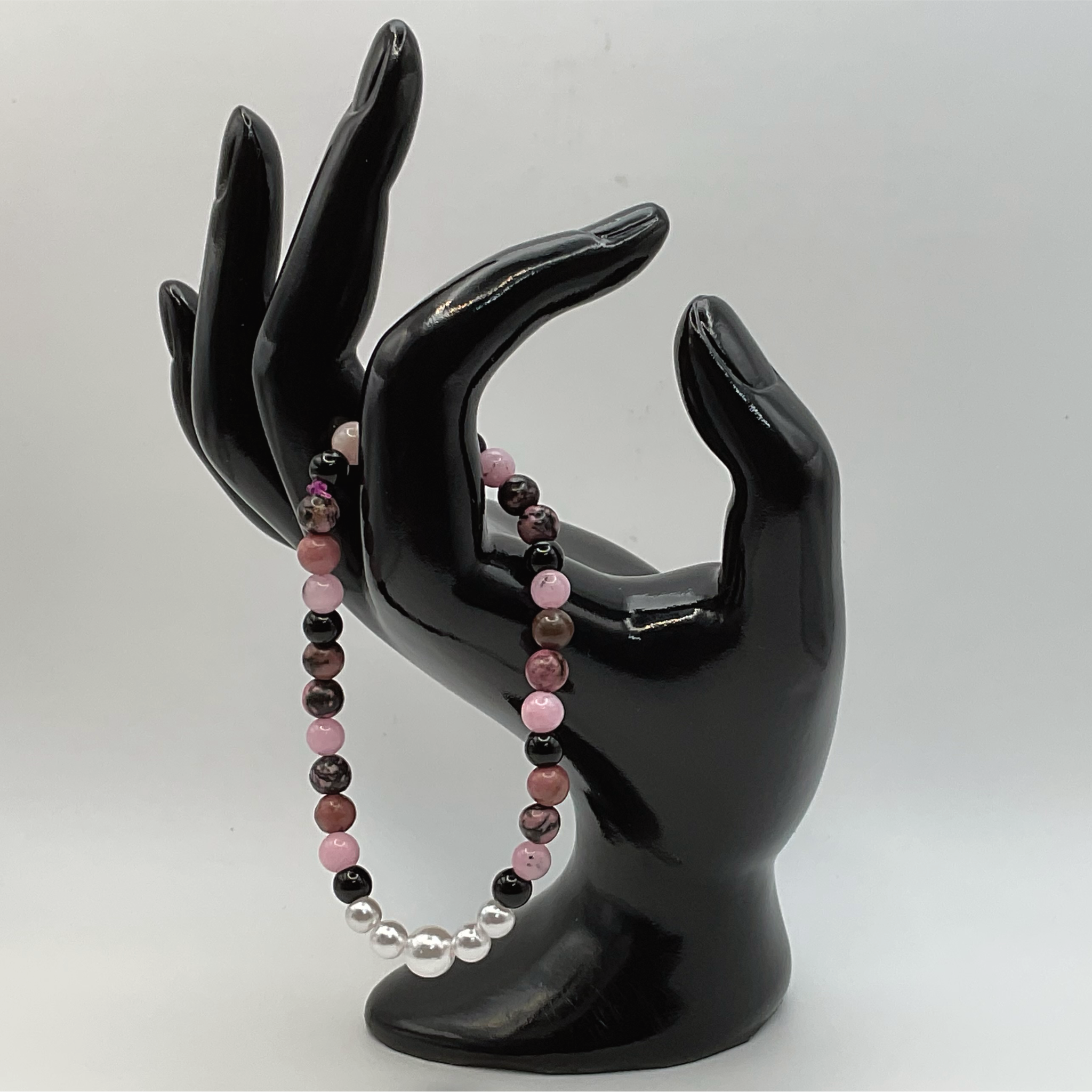 Rhodonite Onyx Imitation Pearl Bracelet