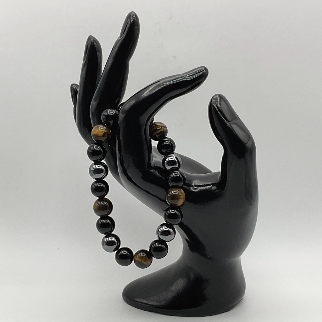 Pulsera de hematita, obsidiana negra y ojo de tigre