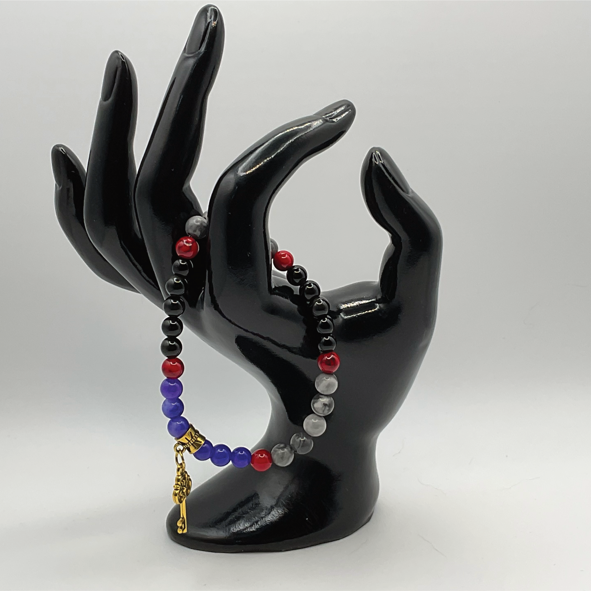 Sodalite Black Agate Amethyst Carnelian Key Charm Bracelet