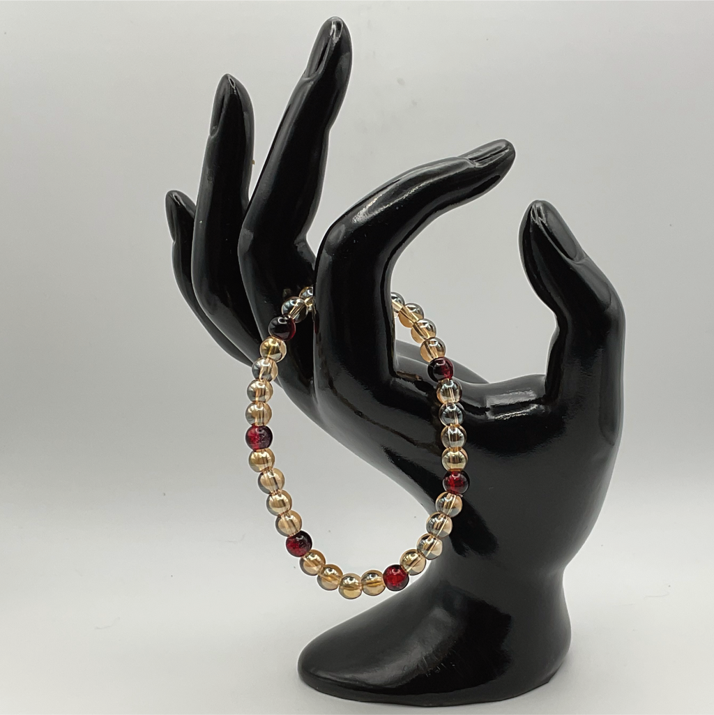 Champagne Crystal Glass Bracelet with Red Black Crystal Spacers