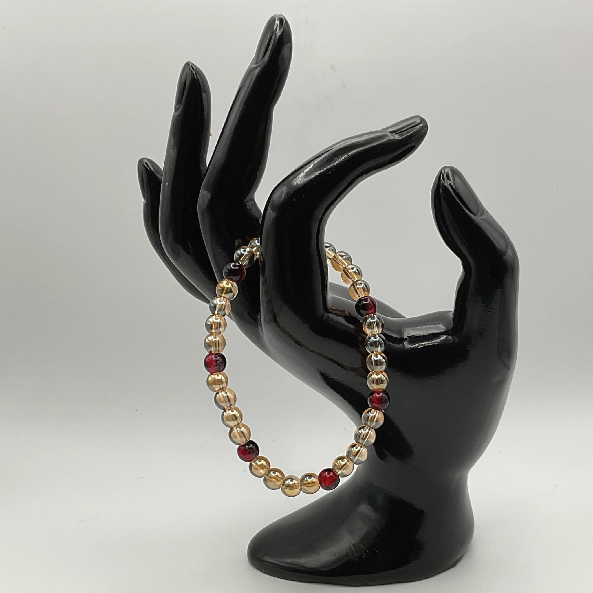 Champagne Crystal Glass Bracelet with Red Black Crystal Spacers
