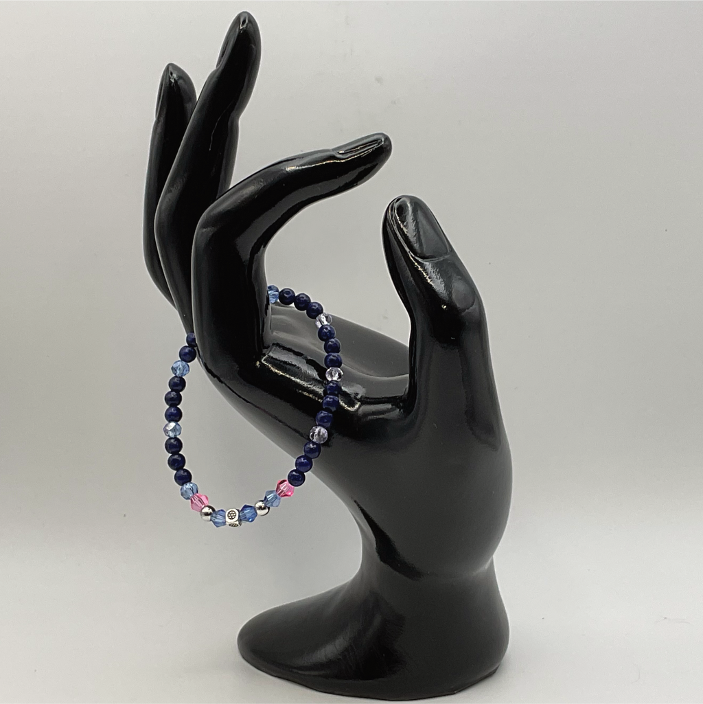 14 cm (5.5") Lazurite Blue and Pink Bracelet with Silver and Crystal Spacers
