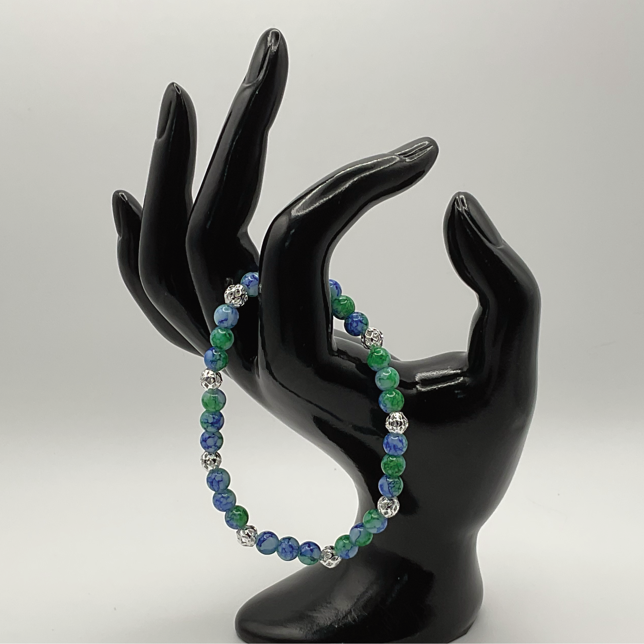 Blue Green Sodalite with Silver Tone Spacers