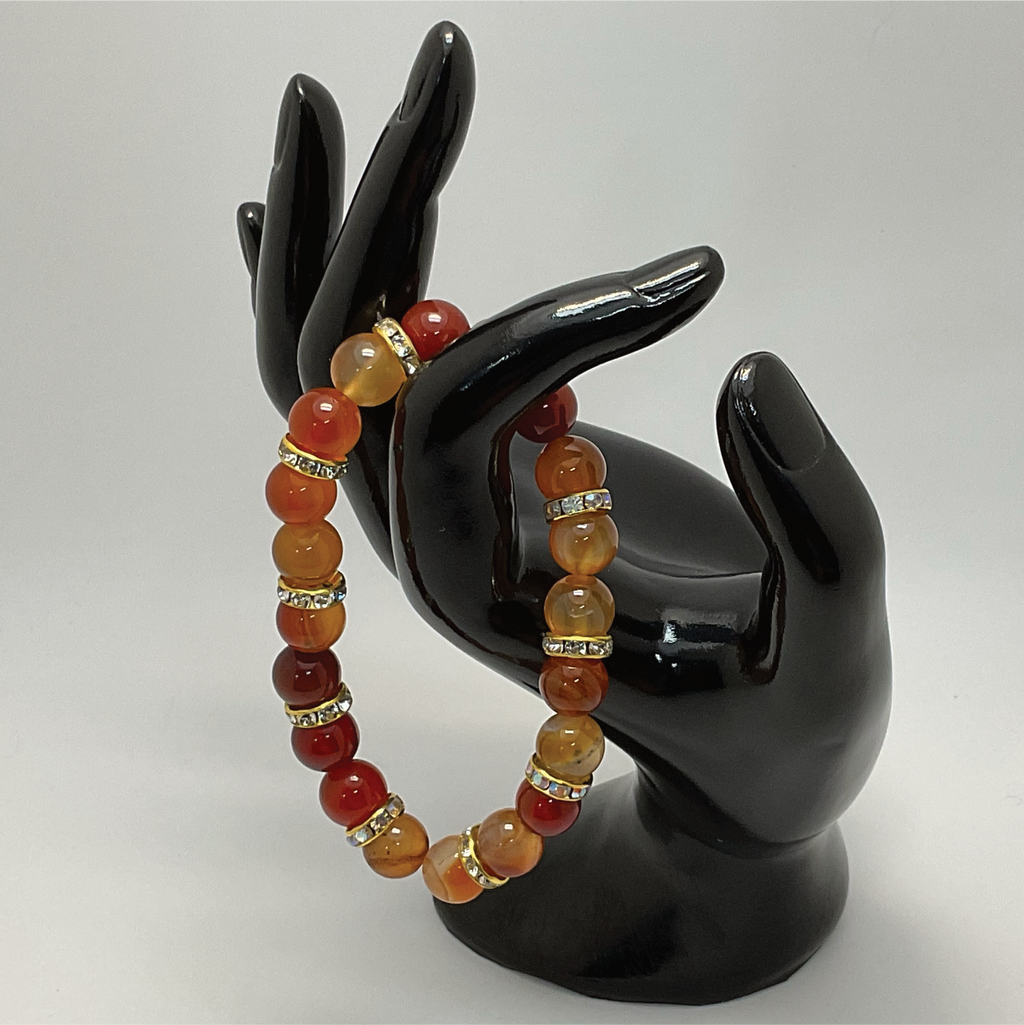 Carnelian Agate Bracelet with Gold White Crystal Spacers