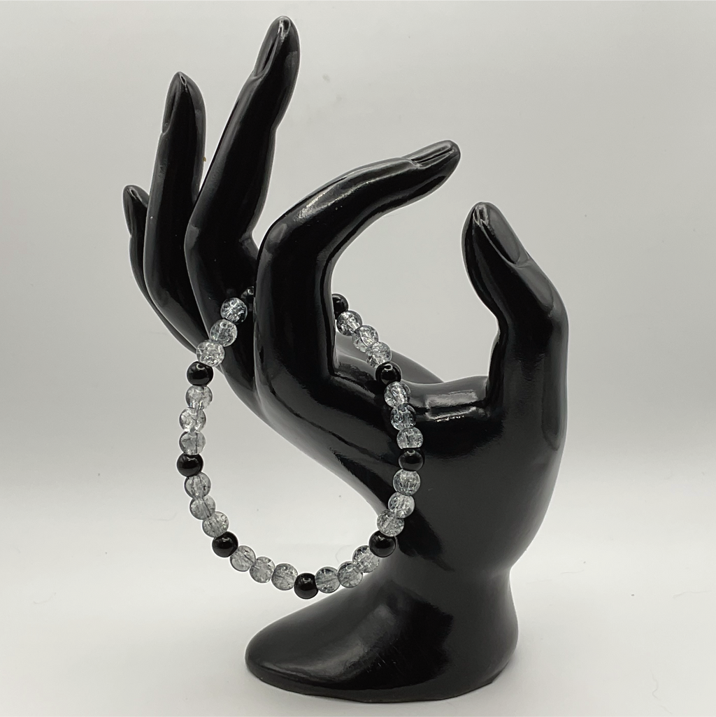 Crackle Grey and Black Glass Bracelet