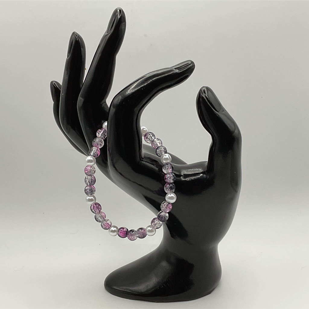 14.5 cm (5.7") Purple Gray Crackle Bracelet with Pearl Spacers