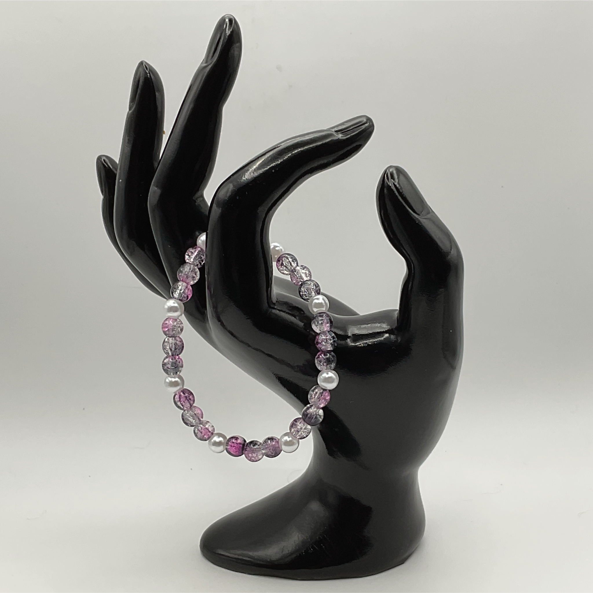 14.5 cm (5.7") Purple Gray Crackle Bracelet with Pearl Spacers